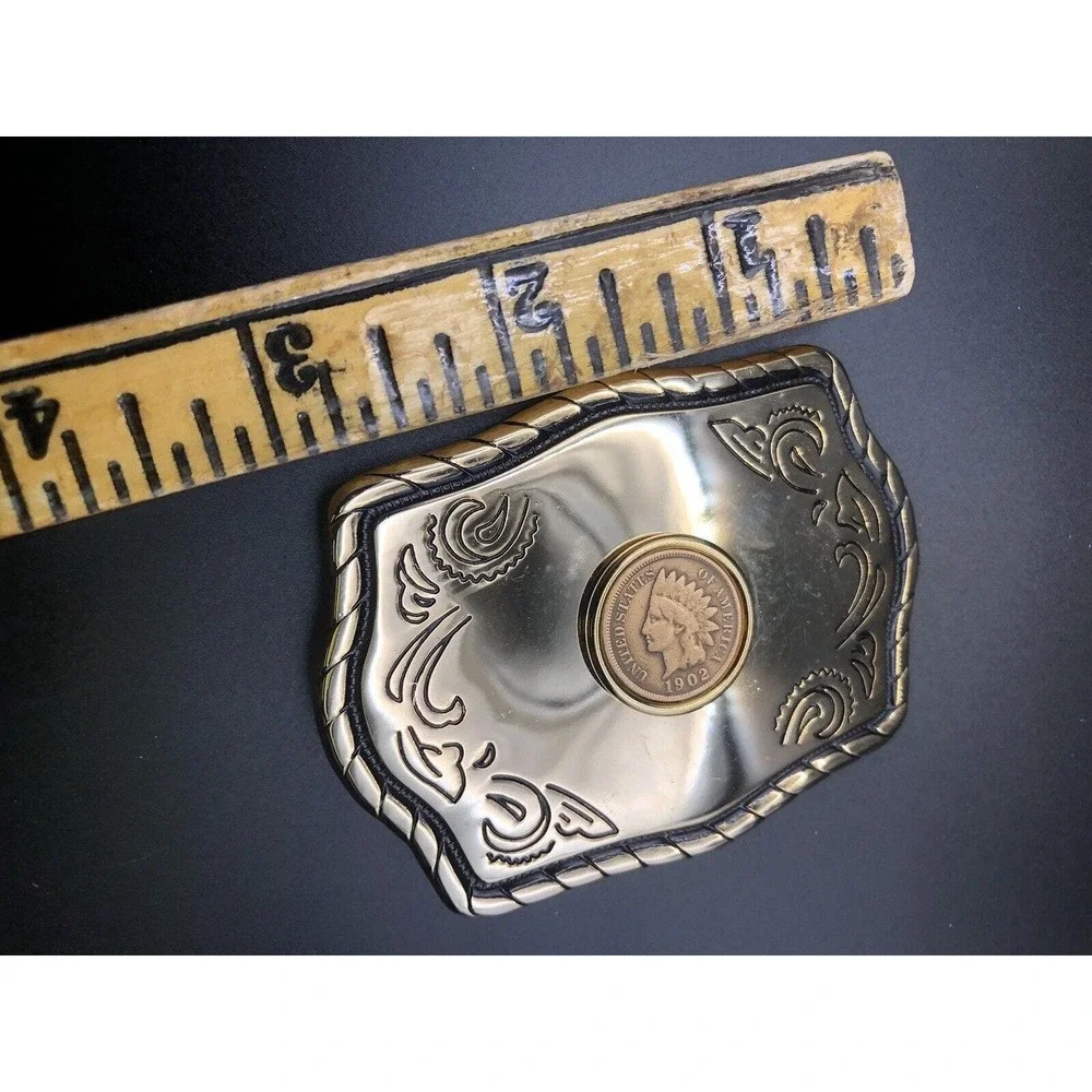 Indian Head Cent Coin 1908 Vintage Two-tone Western Belt Buckle Antique Coin